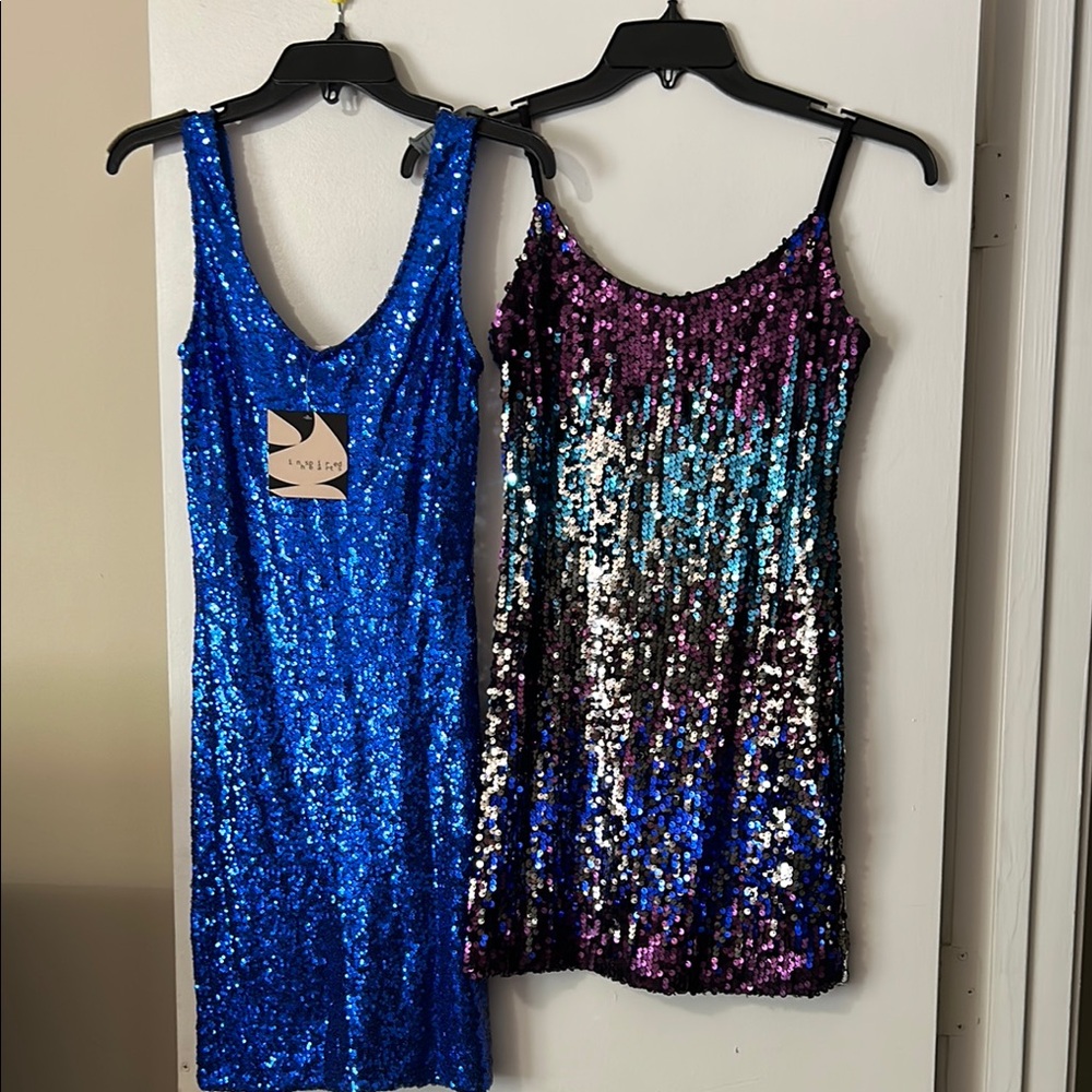 Sequin Mini Dress Set - Blue and Multicolor